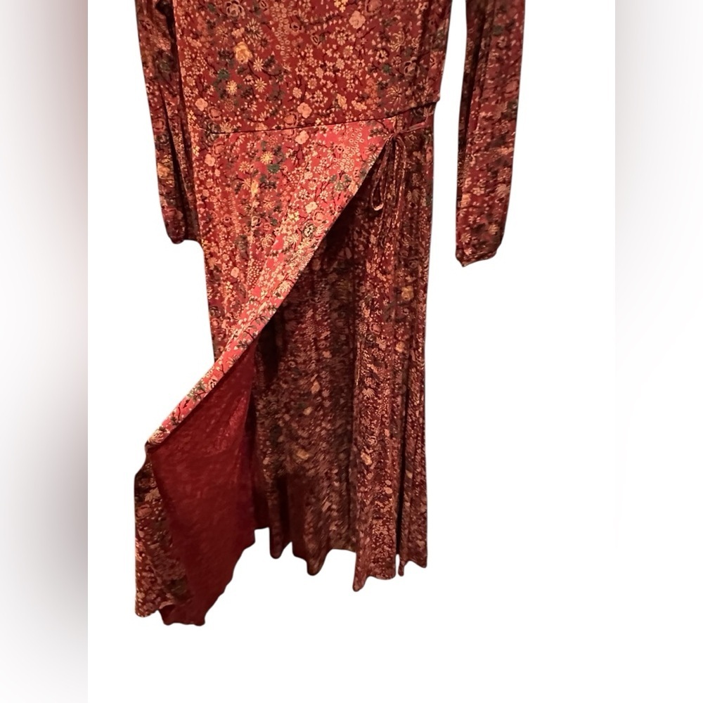 Peruvian Connection Floral Long Sleeve Dress In Red And Brown Size M — image 7 of 8